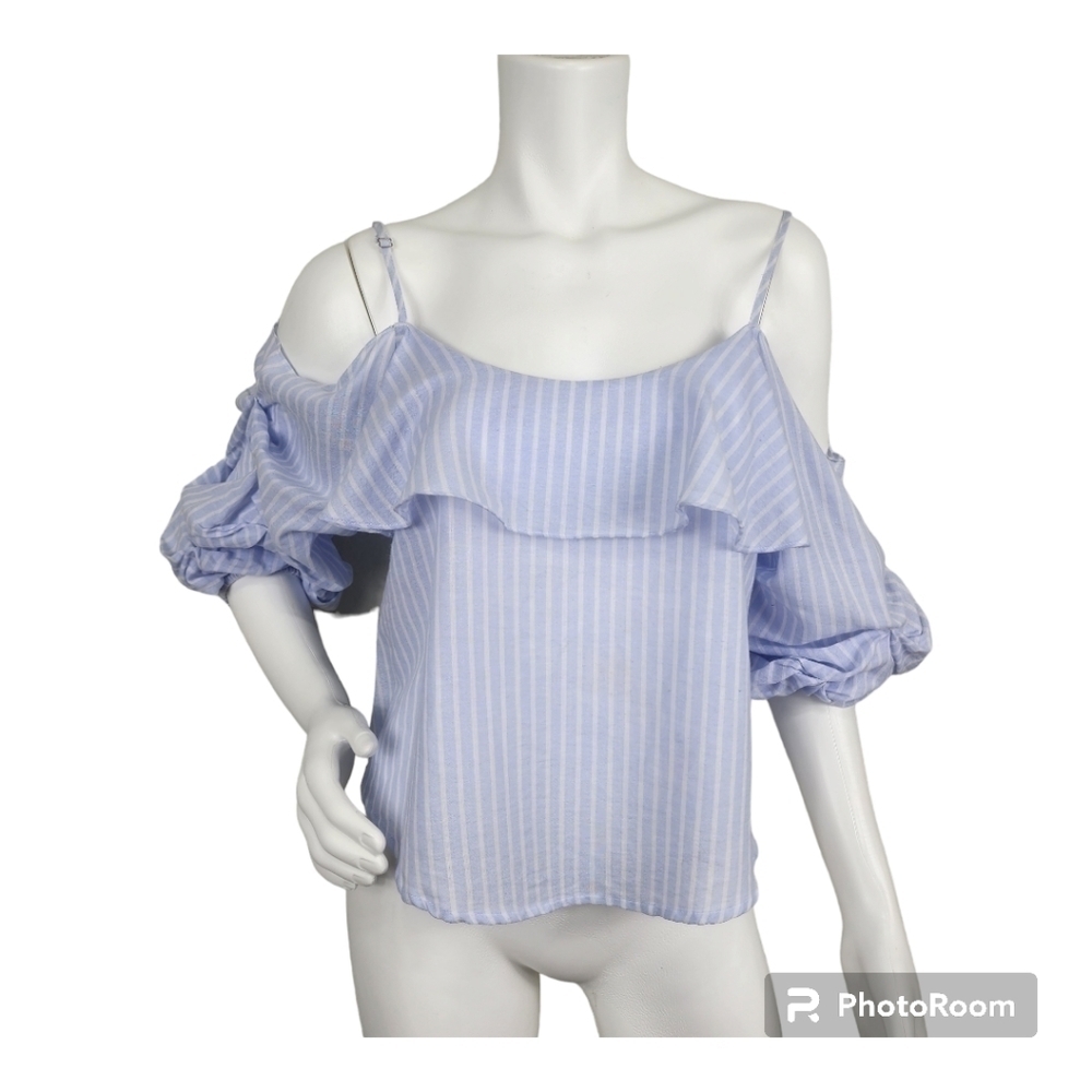 Astr The Label Blue Striped Boho Crop Top Size S